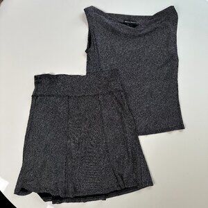 Vintage Slinky Cowl Neck + Skater Skirt Black White Micro Polka Dot Set